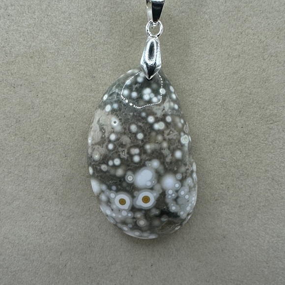 None Jewelry - Ocean Jasper Pendant on Silver Chain